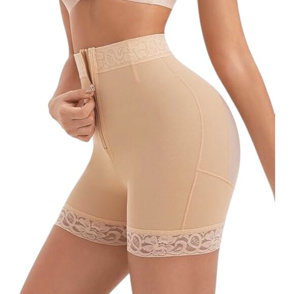 Deep Nude Mid-Waist Butt Lifter Tummy Control Front Zipper Slimming Faja Shorts - Picture 4 of 7